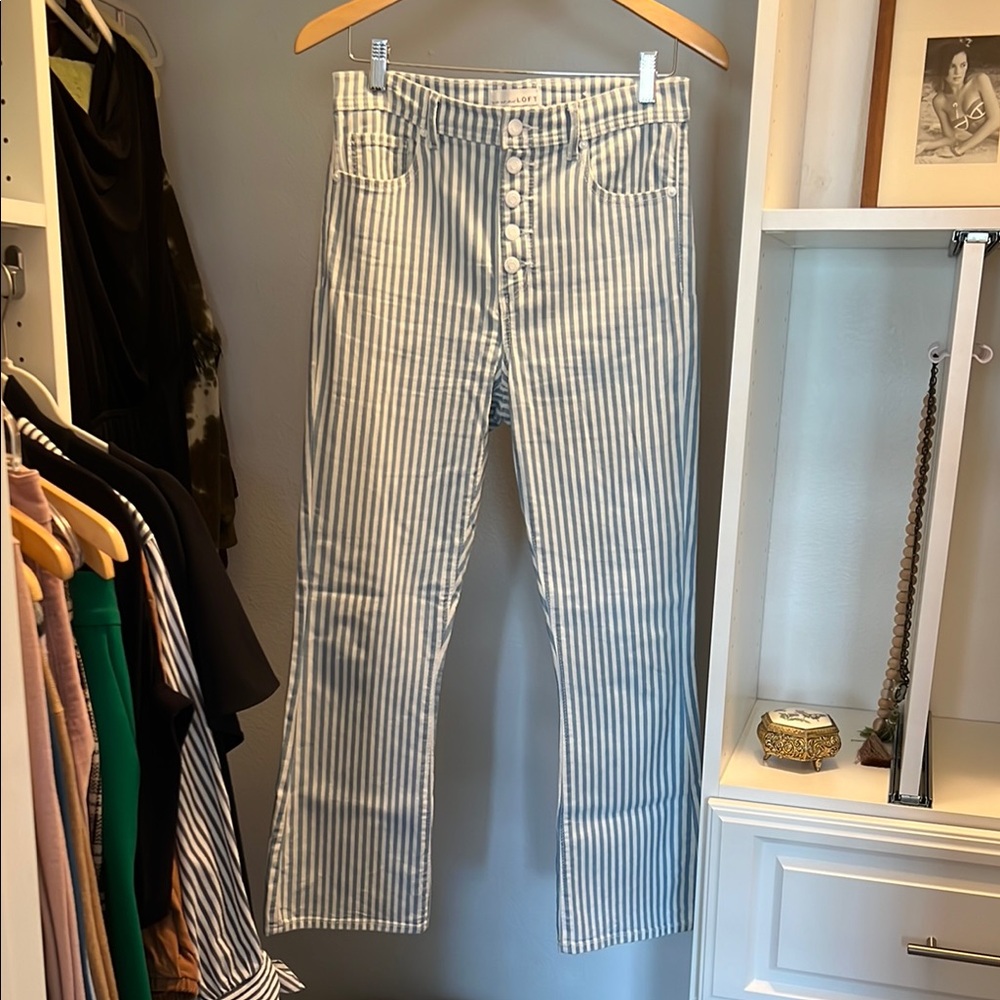 Striped Blue and White High-Waisted Jeans